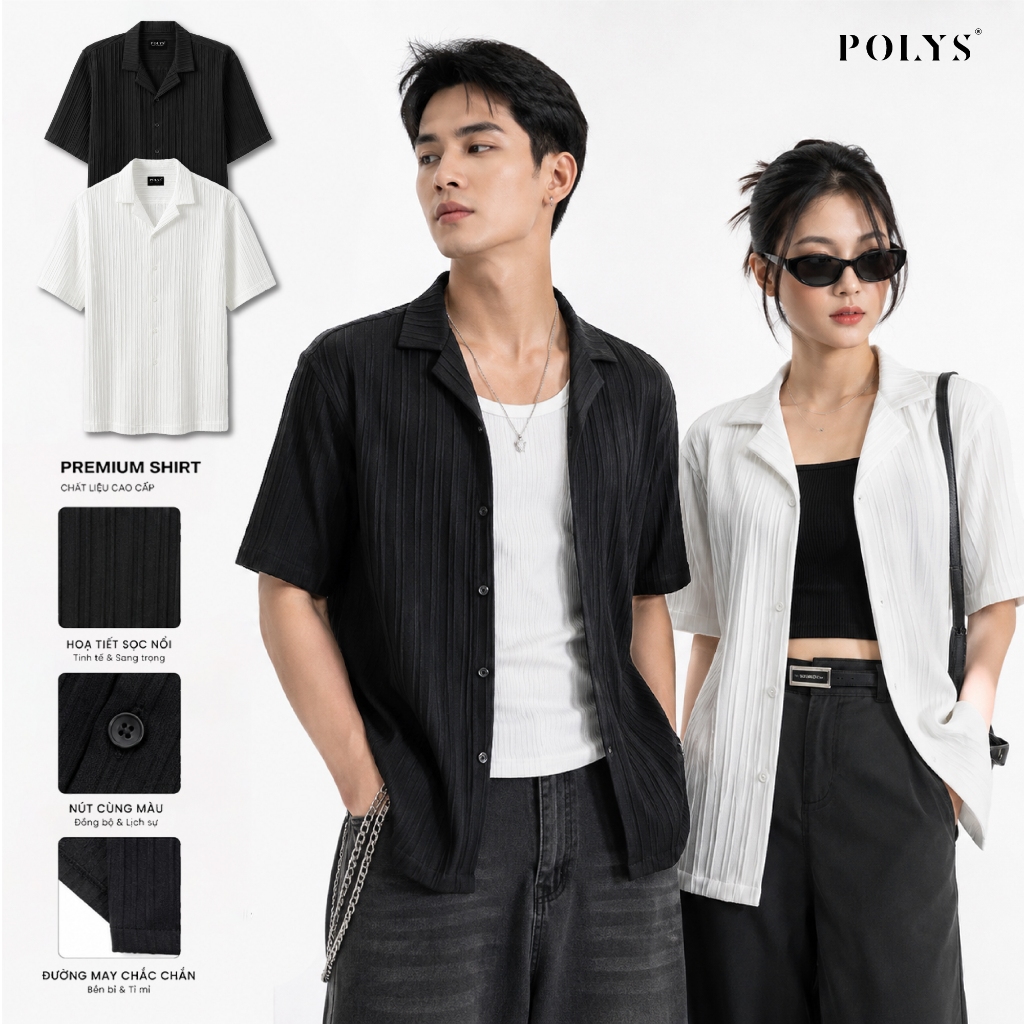 Áo sơ mi nam POLYS Vải Linen Vân Đôi Co Giãn 2 Chiều Thấm Hút Tốt Áo sơ mi nam tay ngắn VENN