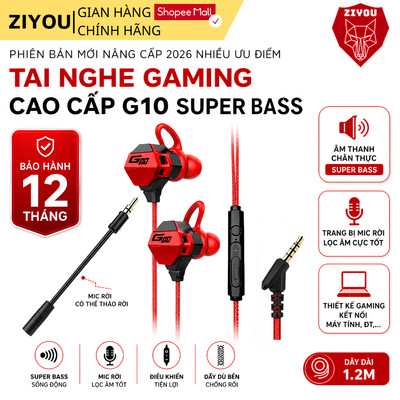 Tai Nghe Có Dây Chống Ồn Cao Cấp ZIYOU G10 Gaming Có Mic Rời Tiện Lợi Dùng Cho PC Laptop, Điện Thoại
