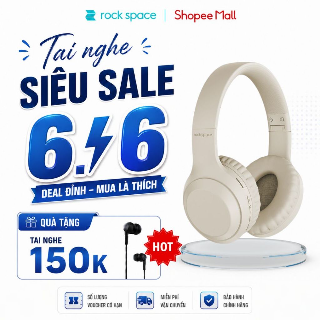 Headphone tai nghe bluetooth không dây chụp tai Rockspace O2 nghe nhạc liên tục 15h hàng chính hãng