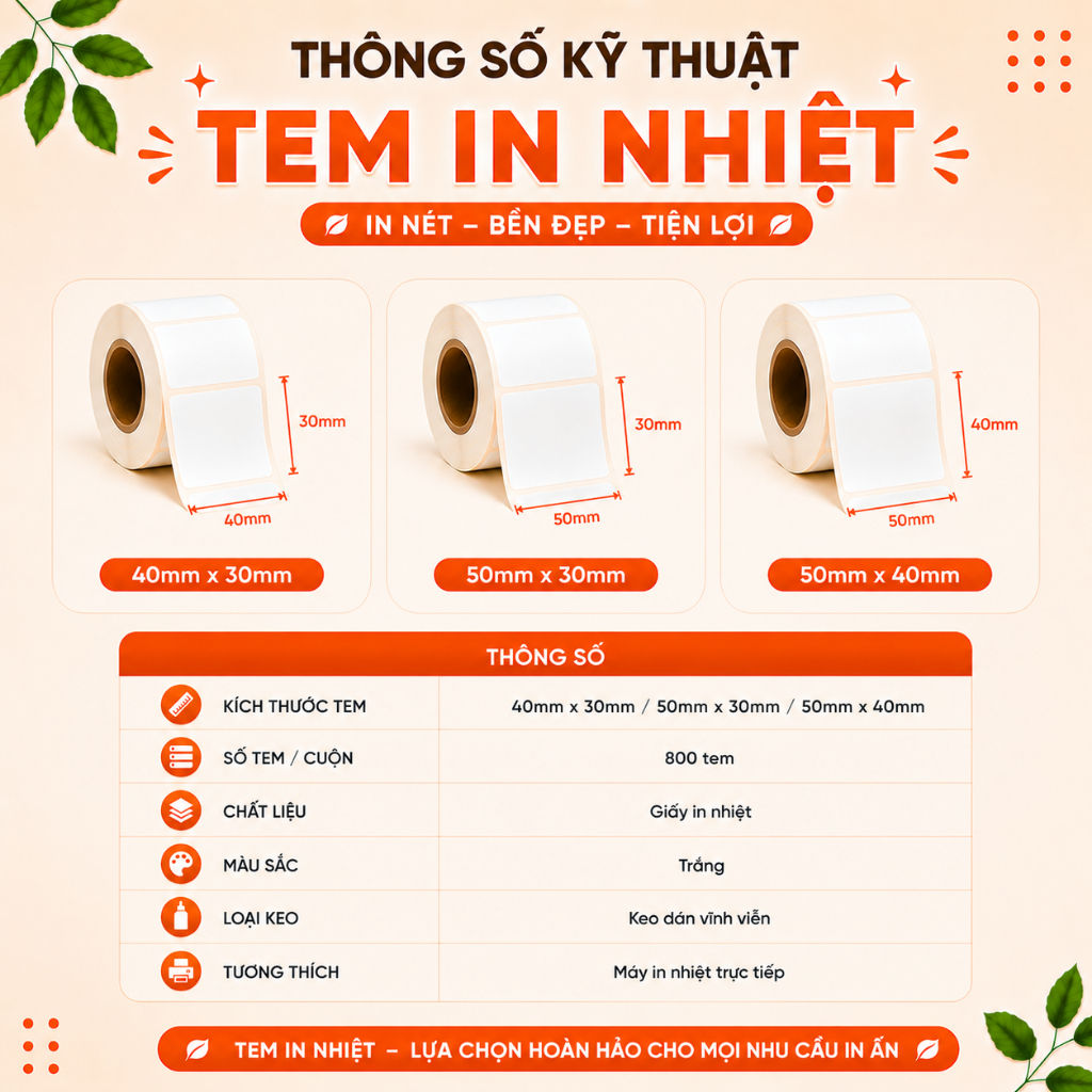 [10 CUỘN] TEM IN NHIỆT MÃ VẠCH CUỘN TRẮNG TỰ DÍNH - GIẤY DECAL NHIỆT IN TEM GIÁ,TEM KHO,TEM HÀNG HÓA