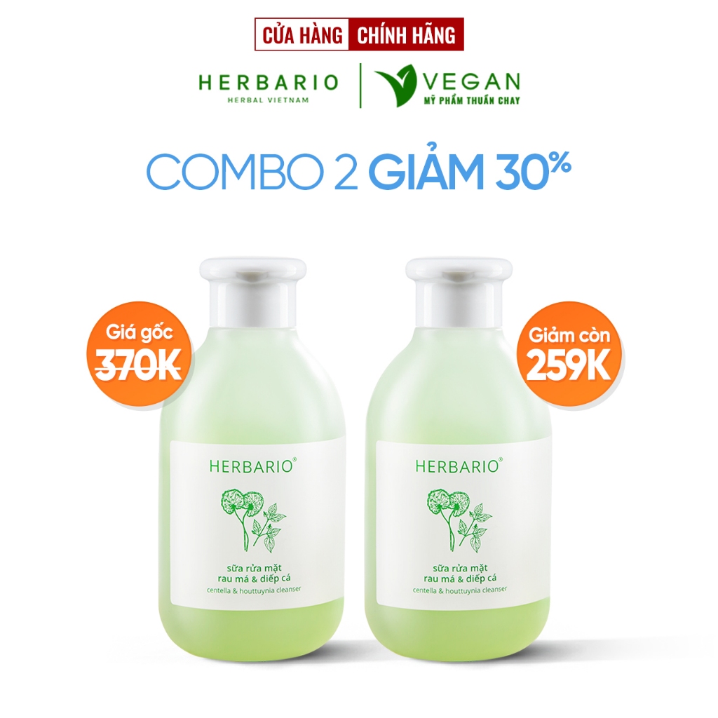 Sữa rửa mặt Rau má & Diếp cá herbario 200ml sạch mụn thuần chay