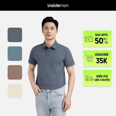 Áo Polo Nam INSIDEMEN Họa Tiết Kẻ Nam Tính Cao Cấp Ngắn Tay Giặt Vải Mái Cực Sang Trọng IPS078MAH0