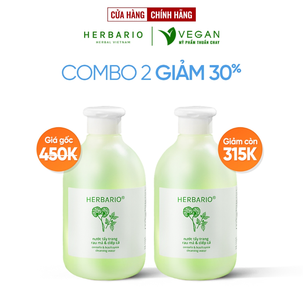 Nước tẩy trang Rau Má & Diếp Cá Herbario 300ml - VEGAN - Mỹ phẩm thuần chay