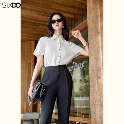 Áo sơ mi trắng nữ ngắn tay cổ đức SIXDO (White Raw Blouse)