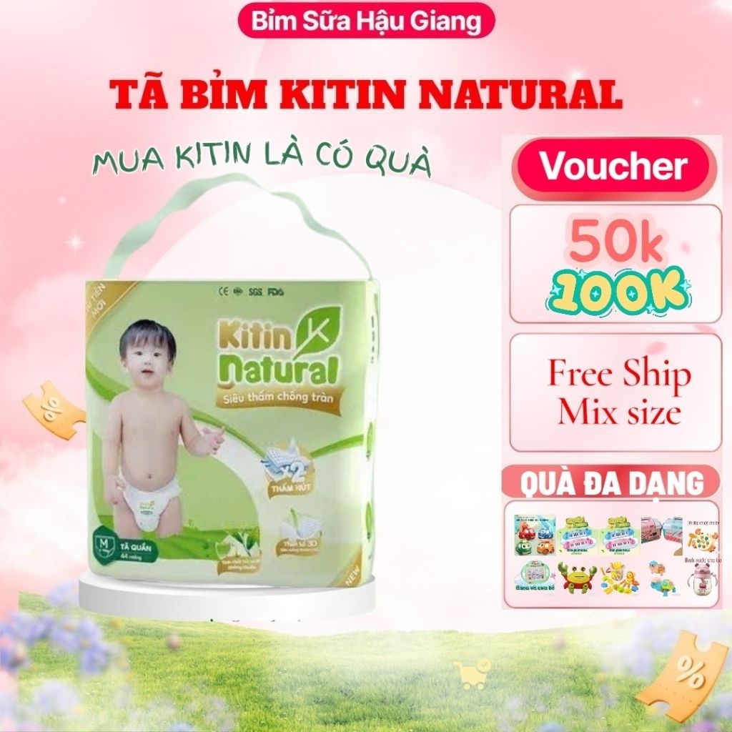 Tã quần / Tã dán Kitin Natural { mua là có quà }, size M / L / XL / XXL / XXXL / S dán / M dán / L d
