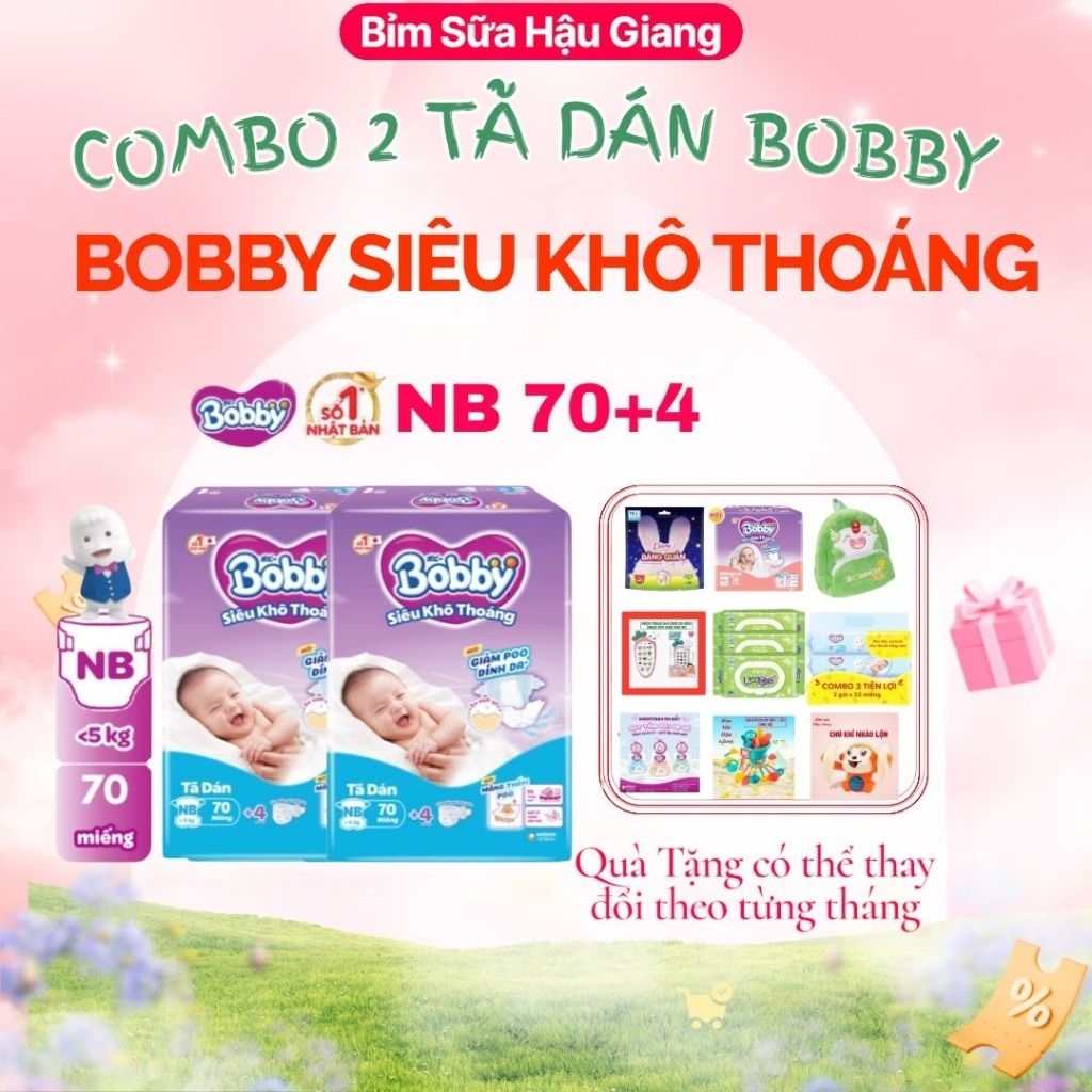 COMBO 2 TÃ DÁN SƠ SINH BOBBY NB70 < 5 ki, MỀM MẠI THẤM HÚT TỐT