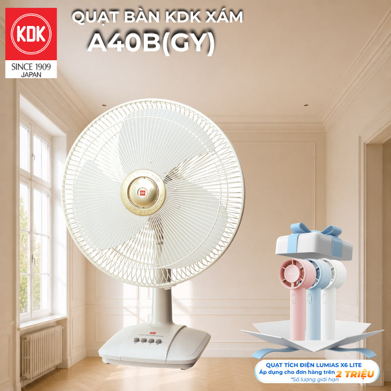 Quạt bàn Nhật 3 mức gió (50W) KDK  A40B(GY) - Bảo hành chính hãng 12 tháng
