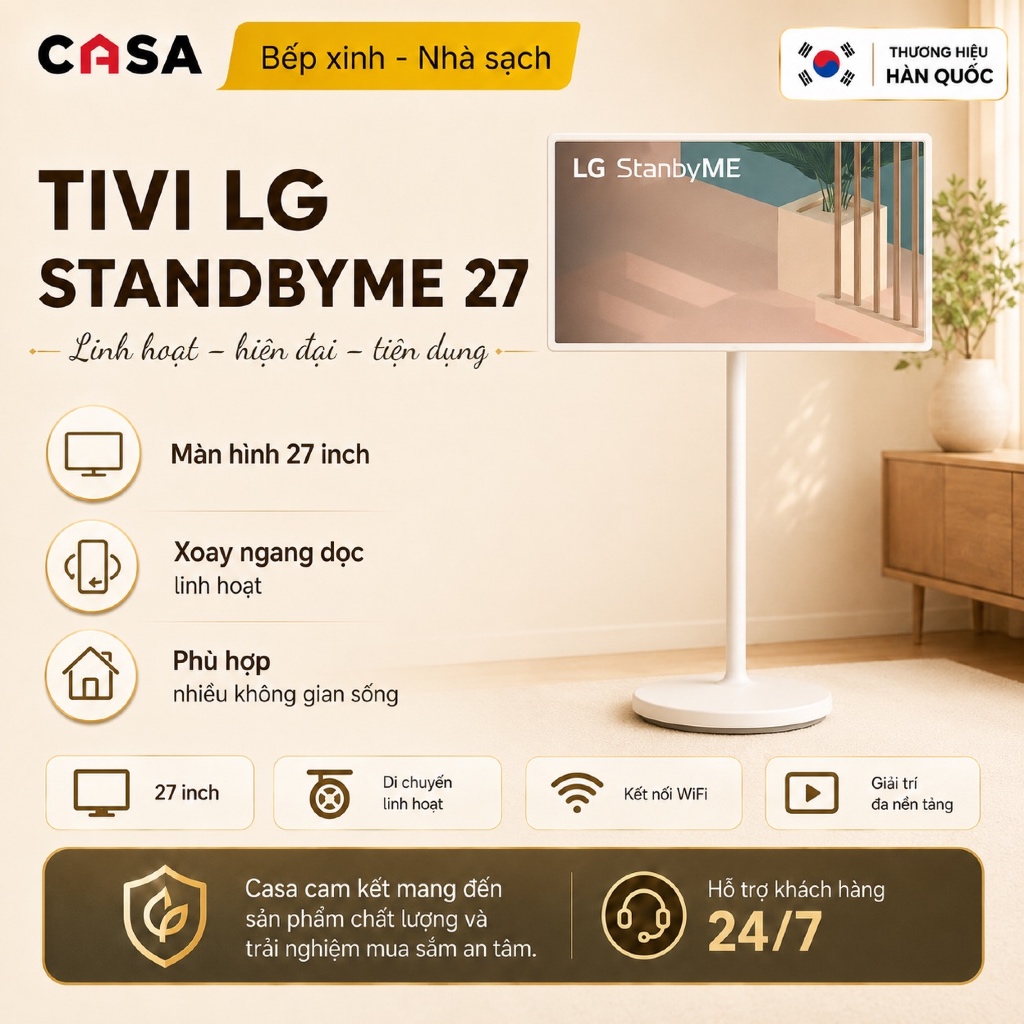 Tivi LG StanbyME Go 27 inch 27LX5QKNA Quốc Tế - Màn Hình Cảm Ứng Dạng Vali, Pin 3 Giờ, Loa 20W - Bảo