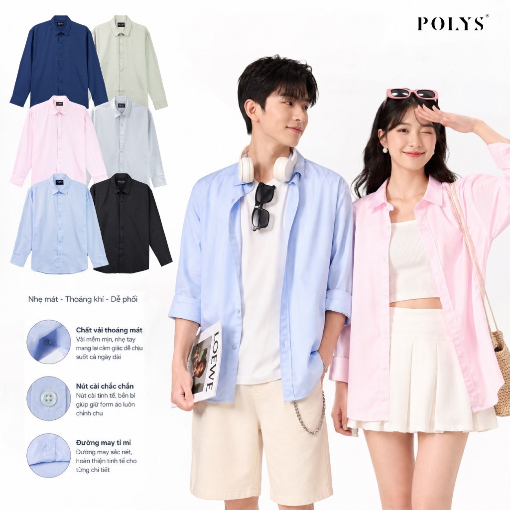 Áo sơ mi nam tay dài POLYS. Vải Oxford Thoáng Khí, 6 Màu Trẻ Trung. Áo Sơ Mi Nam LONG SLEEVE OXFORD