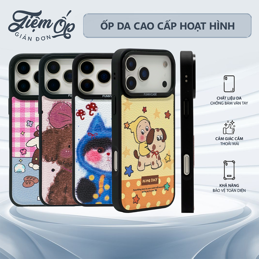 Ốp Lưng Da Cao Cấp Ez Case - Thiết Kế Hoạt Hình Cute - Viền Dày Chống Sốc Cho IPHONE 17/16/15/14