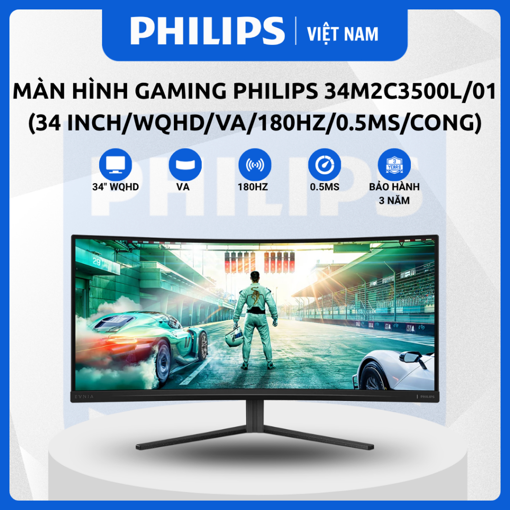 Màn hình cong gaming Philips 34M2C3500L/01 (34 inch/WQHD/VA/180Hz/0.5ms/Cong) - CHÍNH HÃNG