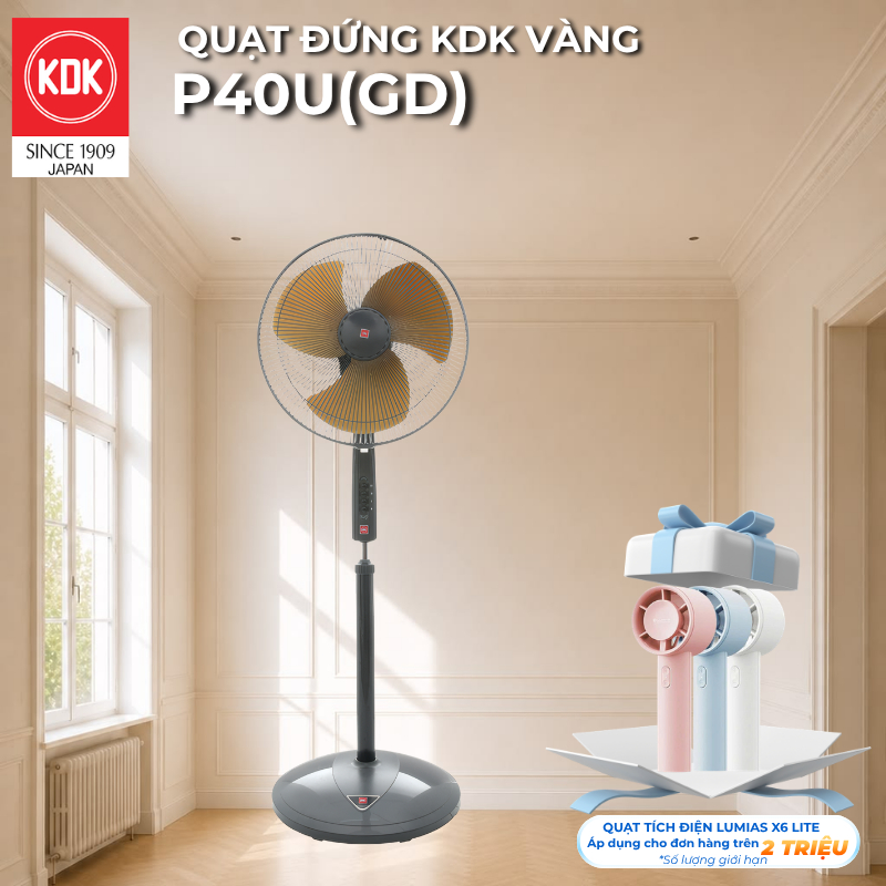 Quạt đứng KDK màu Vàng  P40U(GD) - Bảo hành Chính hãng KDK