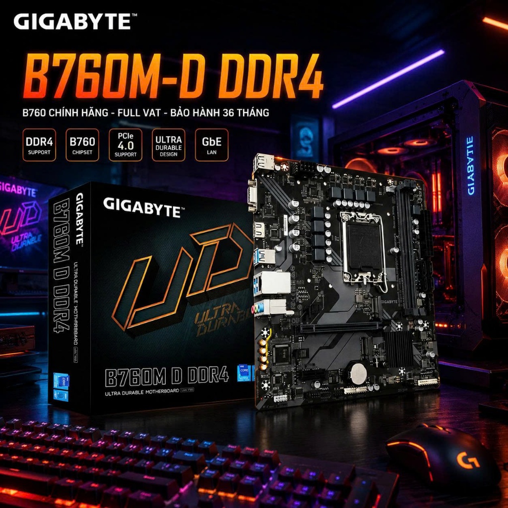 Main B760M-D Gigabyte DDR4 - Mainboard B760 Chính Hãng FULL VAT - Bảo hành 36 tháng