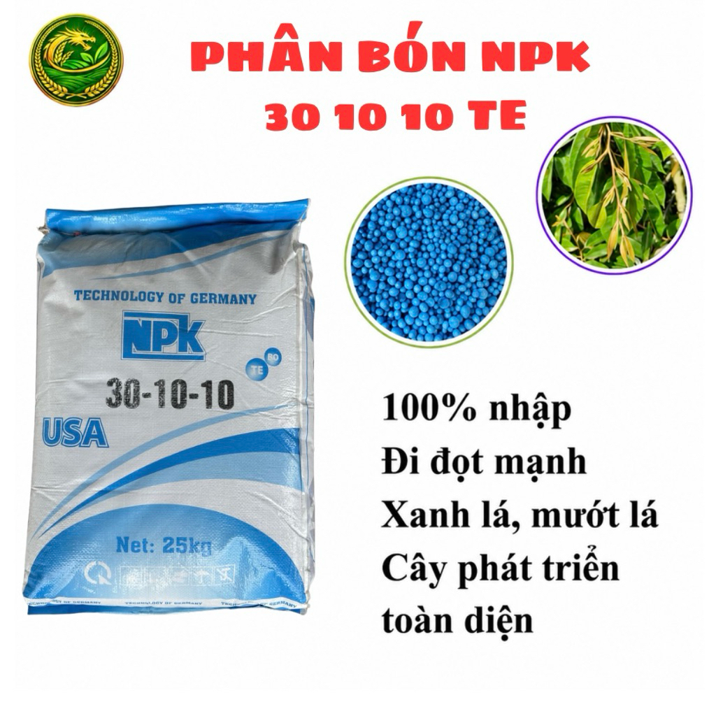 Phân Bón 30-10-10 Mỹ TE 100% kali Trắng Bao 25Kg Giúp Đi Chồi Nhanh, Xanh Lá, Mập Cọng, Mướt Lá