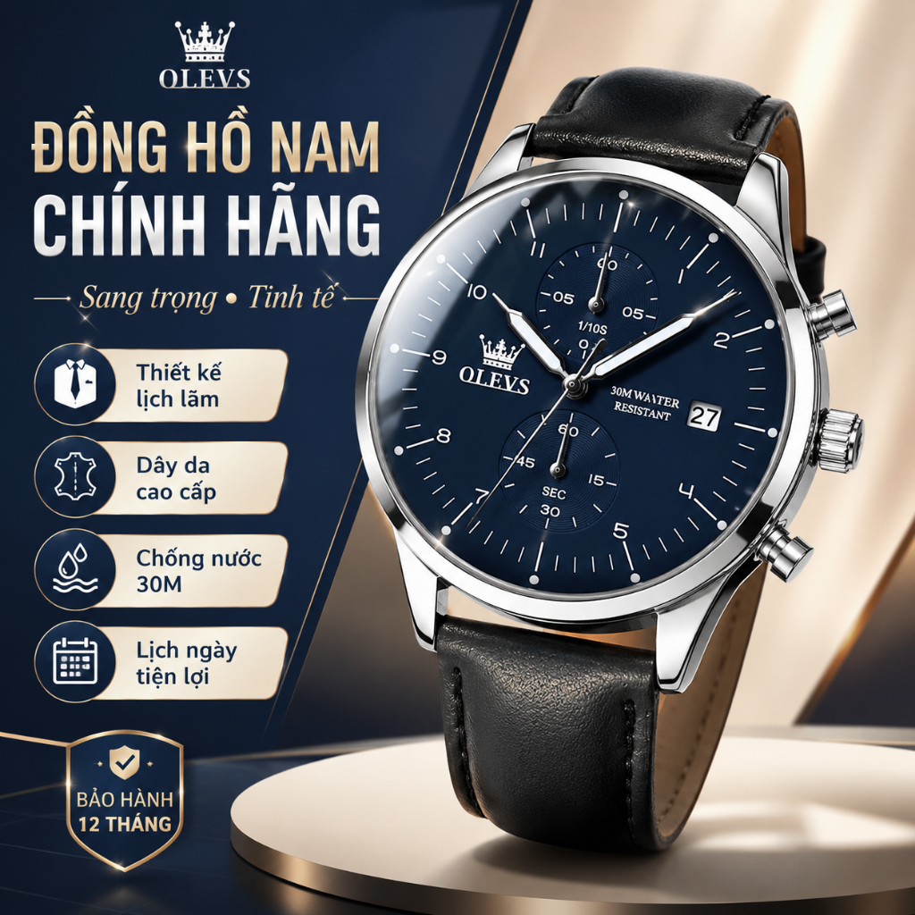 Đồng hồ nam chính hãng HD 2880 Dây da có chức năng Lịch chống nước phát sáng Mặt số GD851 SKYCAM | BigBuy360 - bigbuy360.vn