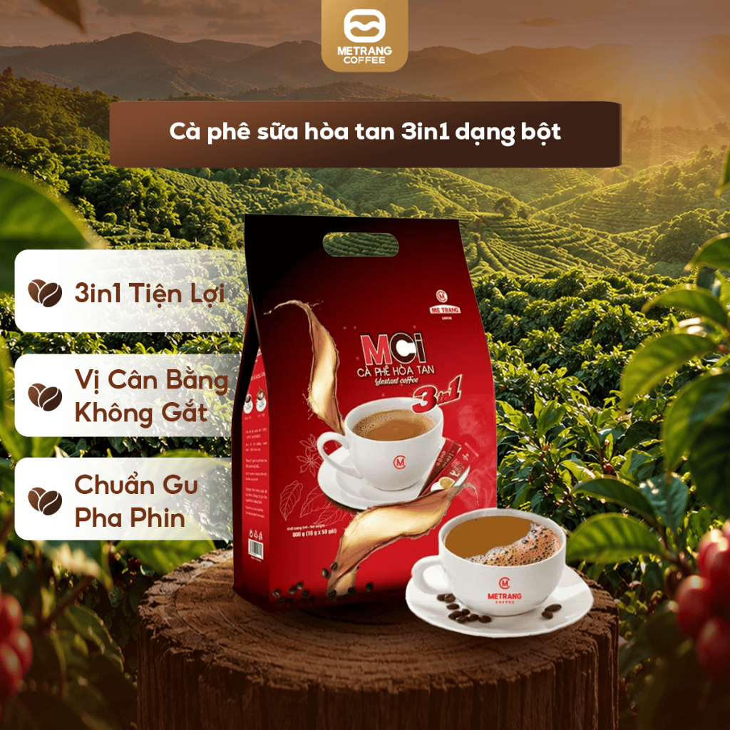 Cà phê sữa hòa tan, cà phê 3in1 - Mê Trang, Túi và hộp cà phê bột