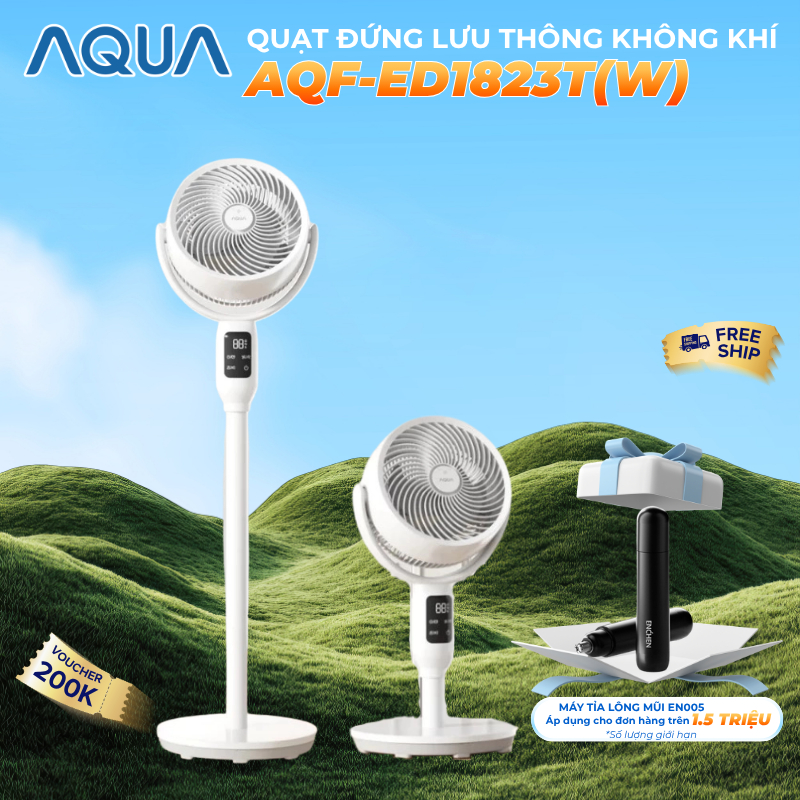 Quạt đứng AI lưu thông không khí AQUA ED1823T(W) - điều khiển giọng nói, hẹn giờ 12 tiếng - Bảo hành