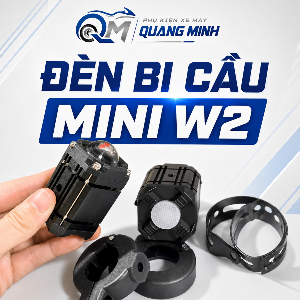 Đèn bi cầu mini W2 trợ sáng 3 chế độ, auto passing, 45W chống nước IP68
