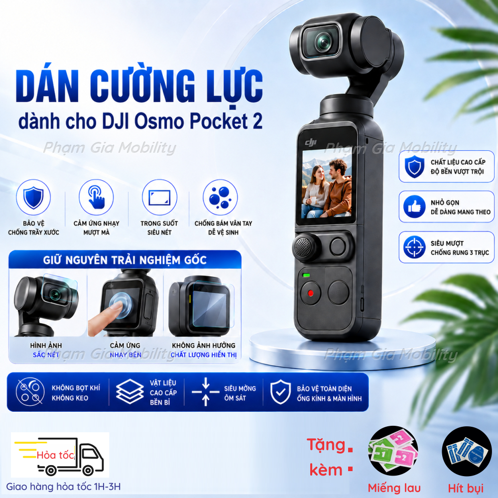 (Bộ gồm 2 cái) Kính Cường Lực Cao Cấp DJI Osmo Pocket 2 Pocket2 có khung trợ dán, chống trầy xước mà