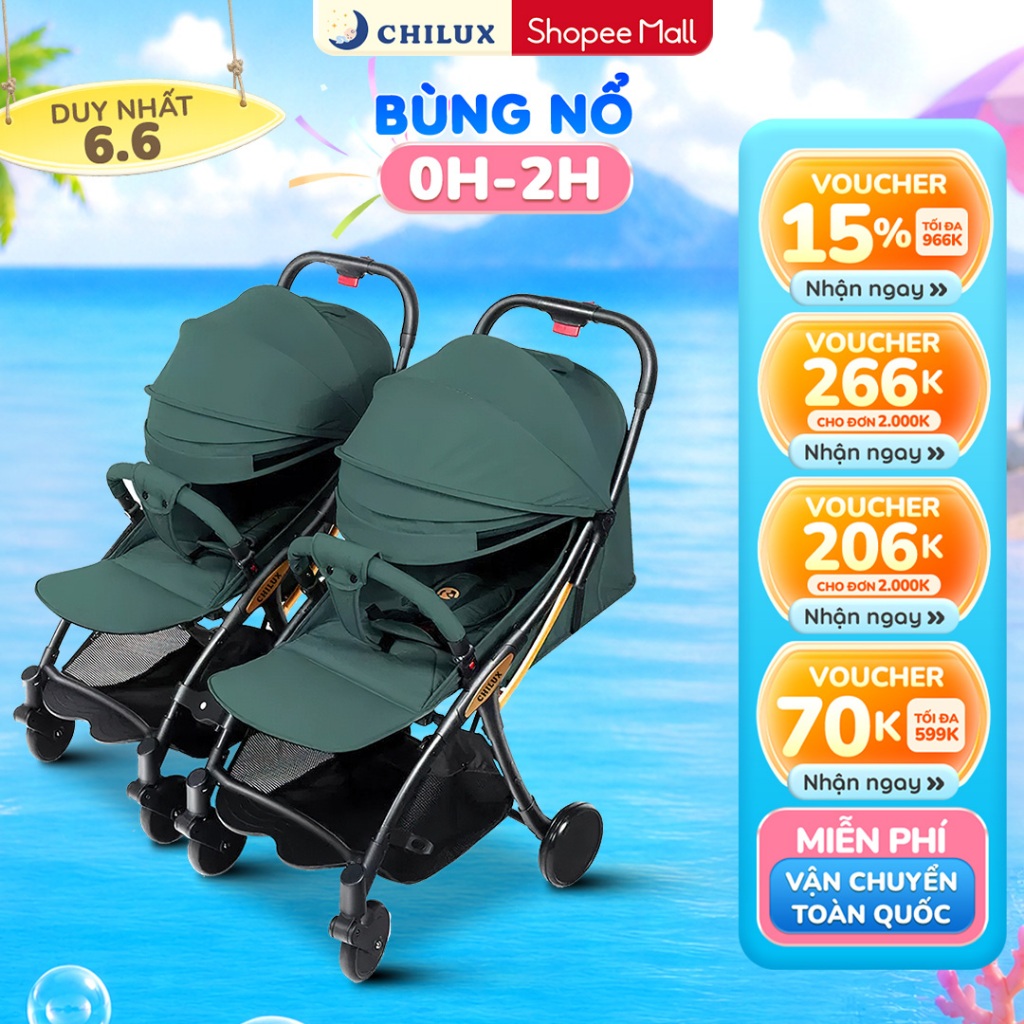 [CHƯA KÈM THANH NỐI] Xe đẩy đôi CHILUX D23 cho bé gấp gọn - Gồm 2 XE ĐẨY ĐƠN D23