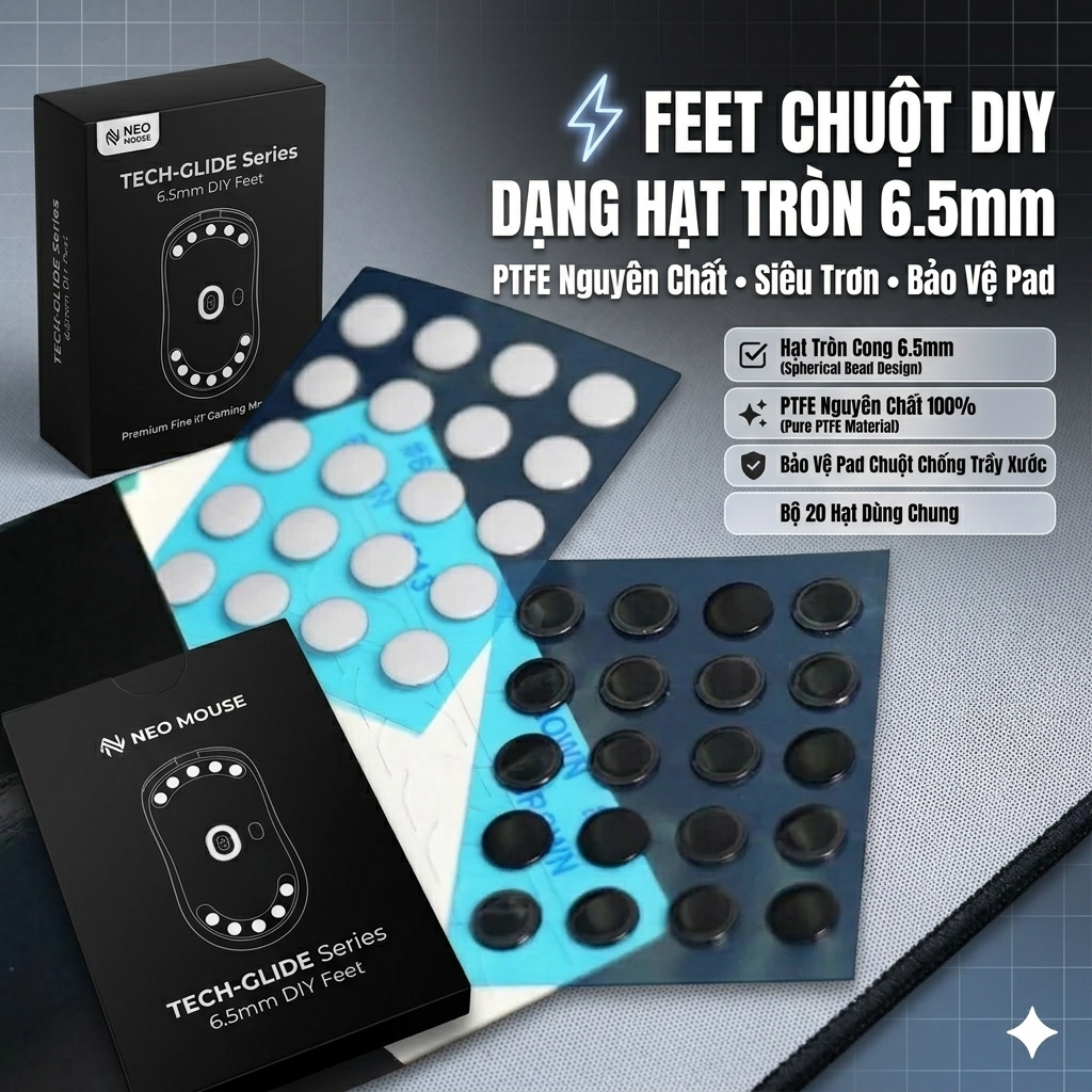 ⚡Feet Chuột DIY Dạng Hạt Tròn 6.5mm Siêu Trơn - Chất Liệu PTFE Nguyên Chất, Giảm Ma Sát, Bảo Vệ Pad | BigBuy360 - bigbuy360.vn