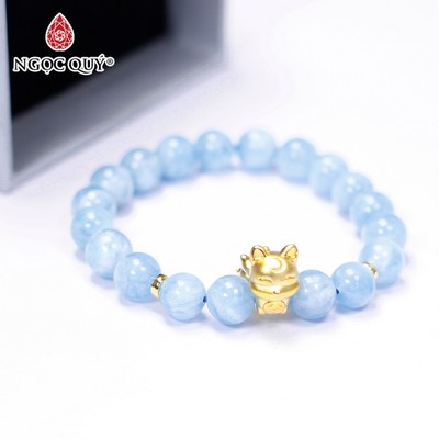 Vòng tay đá Aquamarine tự nhiên phối charm - Mẫu VC0311 - Ngọc Quý