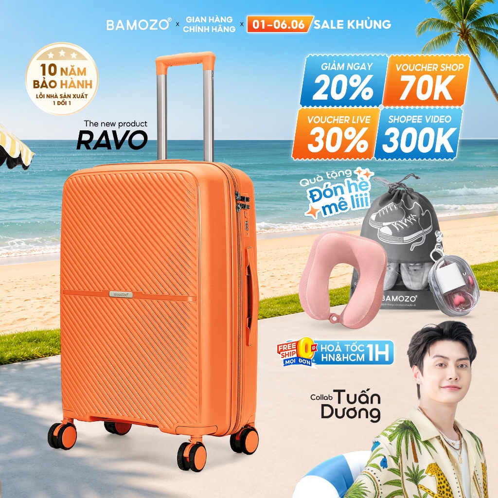 Vali du lịch Nancy Bamozo Size 20/24 cao cấp nhựa PP chống vỡ tuyệt đối - bảo hành 5 năm_Nancy