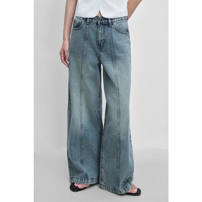 LIBÉ WORKSHOP - Quần jeans ống suông cạp trễ wash xanh dương nhạt 7746