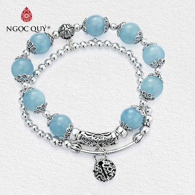 Vòng tay đá Aquamarine tự nhiên phối charm - Mẫu VC0309 - Ngọc Quý
