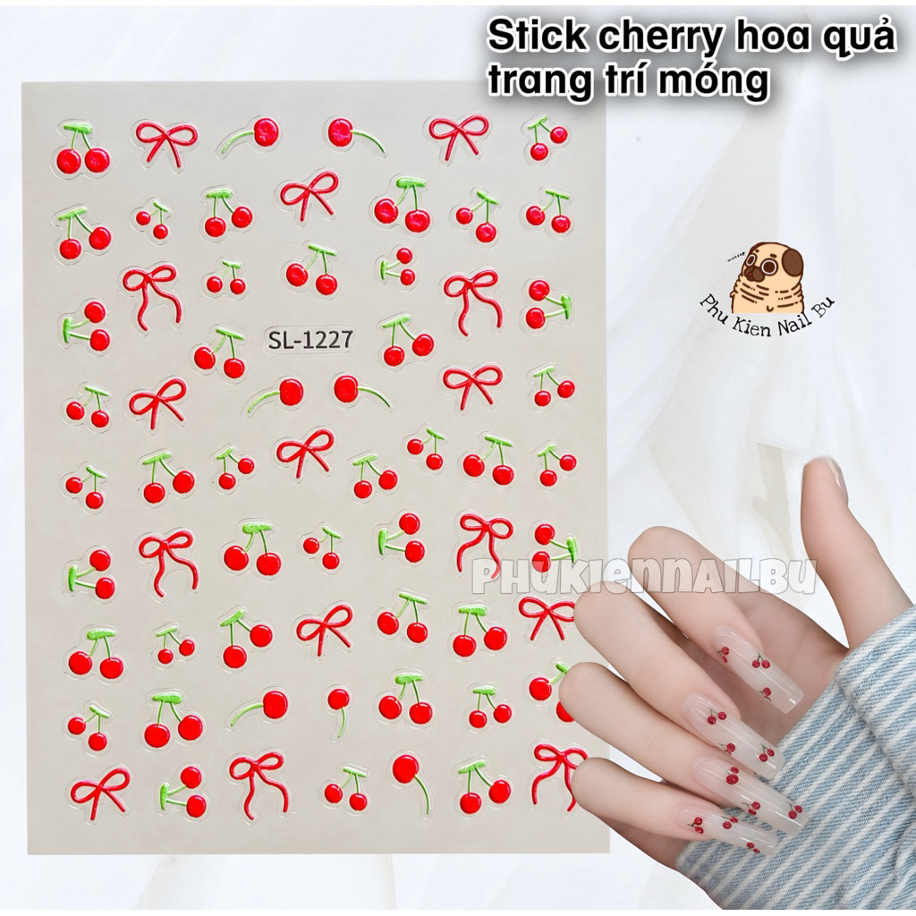 Stick Hoa Quả, Stick Quả Cherry Đỏ , Stick Nổi 5D