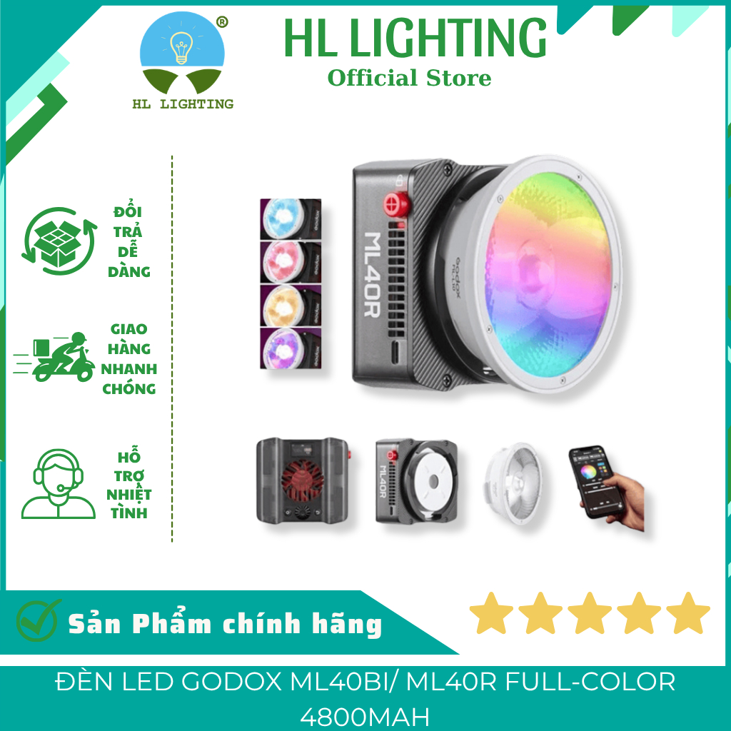 Đèn Led Cầm Tay Godox ML40Bi & ML40R RGB 40W Tích Hợp Pin 4800mAh HL Lighting