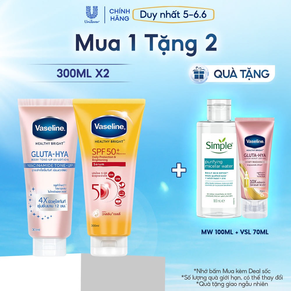 Combo Dưỡng Thể Vaseline Chống Nắng & Dưỡng Sáng 300mlx2 | BigBuy360 - bigbuy360.vn