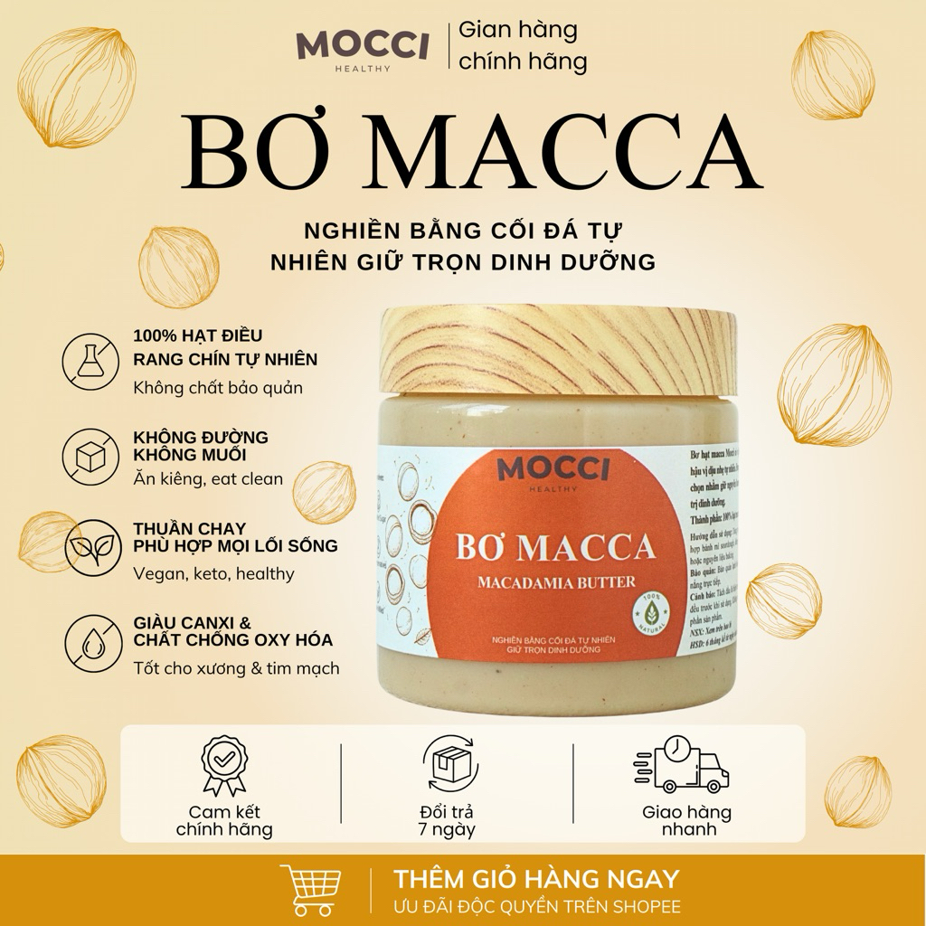 Bơ Hạt Macca 100%, Không Đường Không Dầu, Eat Clean Gym