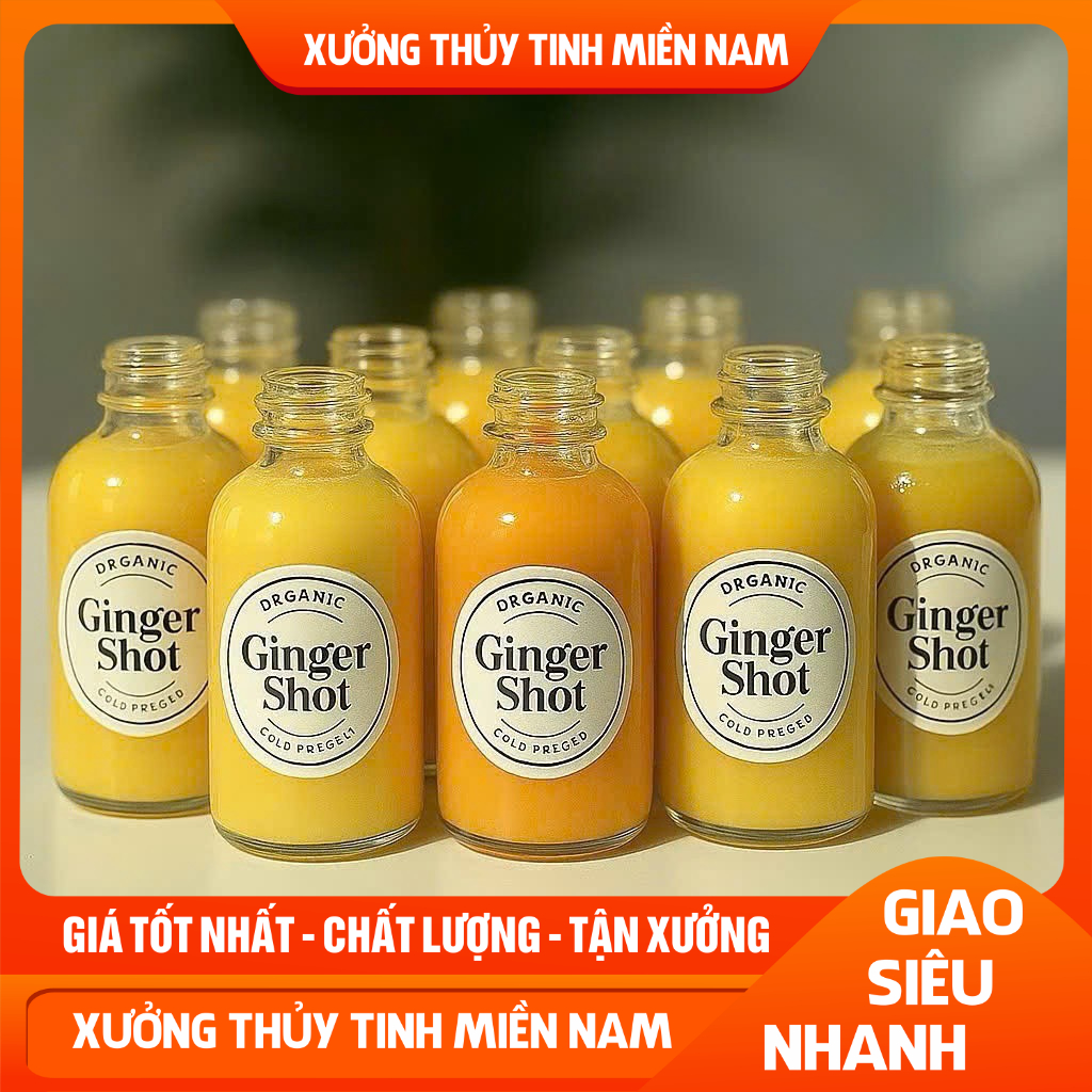 [COMBO] 50/100C Chai lọ thủy tinh làm Ginger Shot loại 30ml trắng trong nắp đen dẹt đựng nước ép gừn