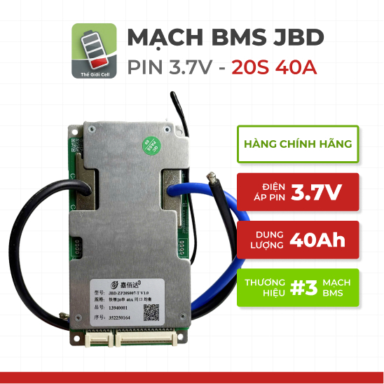 Mạch BMS JBD 20S 40A Cho Pin Li-ion 3.7V | JBD-ZP20S007-T V1.0 | Bảo Vệ Pin Xe Điện, Pack Pin