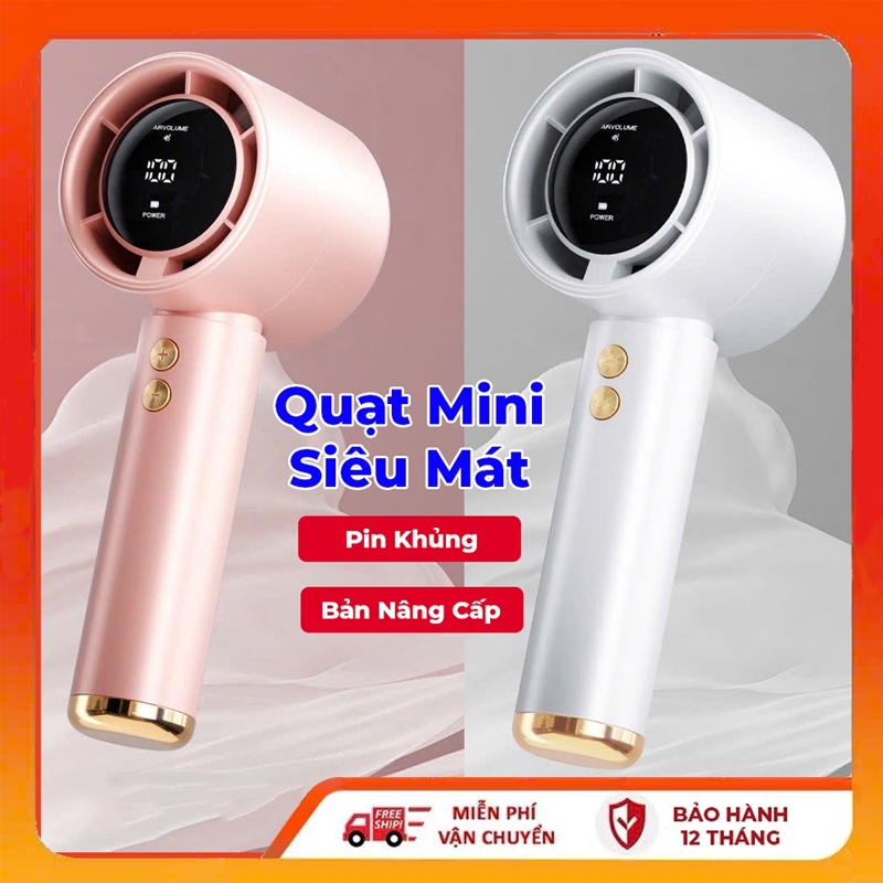 Quạt cầm tay mini M3 6000mAh di động có thể sạc màn hình hiển thị pin tặng dây đeo gió mạnh 100 tốc độ turbo phản lực