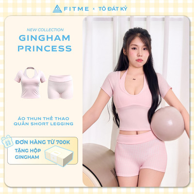 Bộ đồ tập gym yoga nữ Fitme SL áo Belle phối quần đùi hồng gingham nâng dáng mềm mại năng động