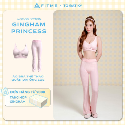 Bộ đồ tập gym pilates yoga nữ Fitme SL áo bra Rosy hồng pastel phối quần ống loe Divine tôn dáng thoải mái