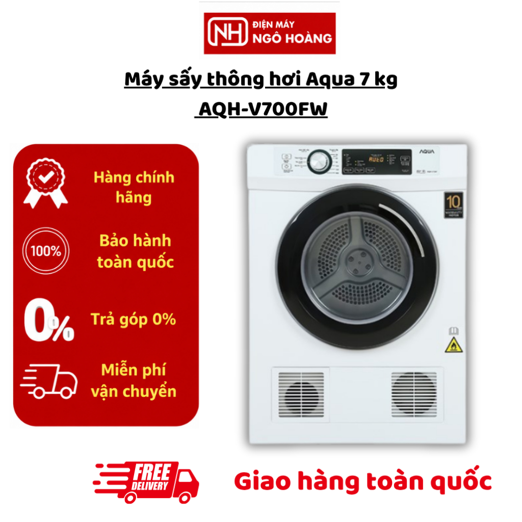 AQH-V700FW - Máy sấy thông hơi Aqua 7kg AQH-V700FW, máy sấy quần áo gia đình nhỏ gọn dễ sử dụng