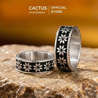 Nhẫn nam Chrome Cactus Acc phụ kiện thời trang đôi, Titan mạ bạc phong cách cổ điển Vintage Retro