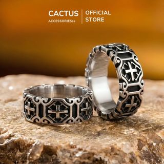 Nhẫn nam Chrome Cactus Acc phụ kiện thời trang đôi, Titan mạ bạc phong cách cổ điển Vintage Retro