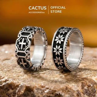 Nhẫn nam Chrome Cactus Acc phụ kiện thời trang đôi, Titan mạ bạc phong cách cổ điển Vintage Retro