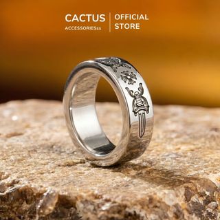 Nhẫn nam Chrome Cactus Acc phụ kiện thời trang đôi, Titan mạ bạc phong cách cổ điển Vintage Retro