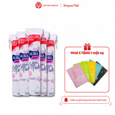 Combo 5 Gói Bông Tẩy Trang Aura Beauty 150 Miếng/Gói (750 Miếng) Cotton Pads Mềm Mịn TẶNG mặt nạ Daliv