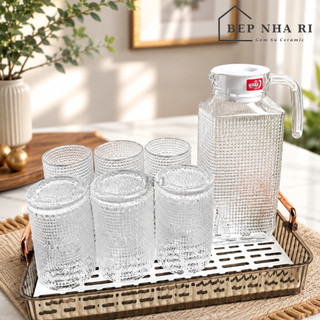 [ BepNhaRi TẶNG KÈM KHAY ] Bộ 6 cốc kèm bình nước họa tiết Giọt Nước Hắt sáng – dung tích 440ml  - TINH TẾ TỪ ÁNH NHÌN Đ