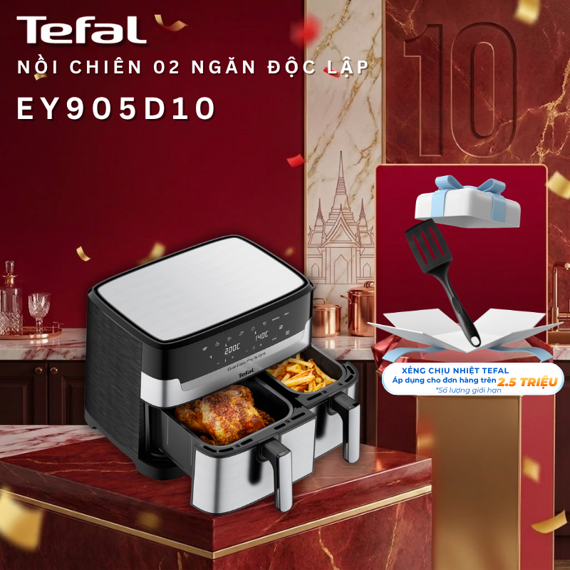 Nồi chiên không dầu điện tử 2 ngăn Tefal Dual Easy Fry & Grill EY905D10 - Bảo Hành Chính Hãng 02 Năm