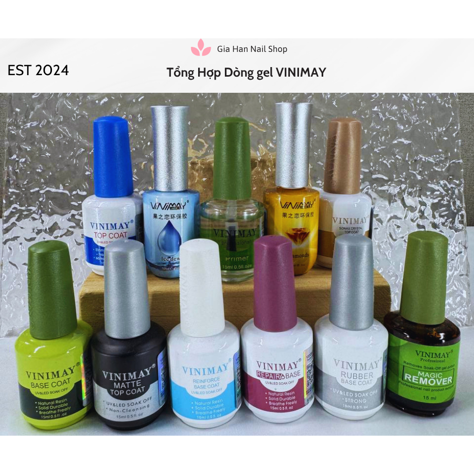Tổng Hợp Dung Dịch Hỗ Trợ Sơn Gel VINIMAY Chính Hãng 15ml – Base Coat, Top Coat, Primer, Matte, Rubb