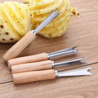 🏵️COD🏵️Dụng Cụ Cắt Mắt Thơm, Dứa Chữ V Cán Gỗ Tiện Lợi - Dụng cụ gọt vỏ dứa Nĩa ăn trái cây