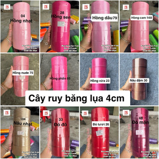 [ R603 ] Sỉ cây ruy băng lụa trơn 4cm ( cây 5 cuộn), ruy băng lụa satin bản 4cm làm hoa hồng, gói quà, làm nơ, trang trí