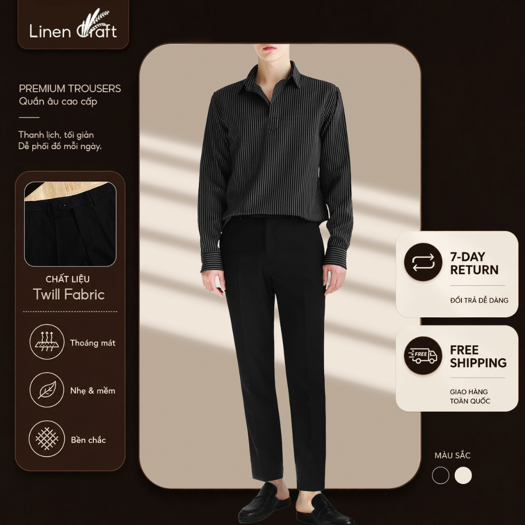 Quần âu tôn dáng , đứng phom | Quần dài tây nam Cotton Blend chống nhăn Menswear - Linen Craft